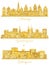 Antwerp Belgium, Belmopan Belize and Guadalajara Mexico City Skylines Silhouette with Golden Buildings Isolated on White