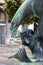 Antwerp, Belgium. Fountain and statue of an eagle and fish in Antwerp. Close-up