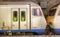 Antwerp, Belgium - June 2019: Two Belgian trains on the tracks