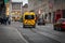 Antwerp / Belgium - October 08 2019:  Back view of emergency ambulance car in a blurred street