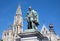 Antwerp - Statue of painter P. P. Rubens and tower of cathedral