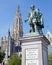 Antwerp - Statue of painter P. P. Rubens and tower of cathedral by Willem Geefs