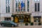 Antwerpen, Belgium, April 23, 2019, The entrance of the Hilton Hotel in Antwerp city with a taxi car waiting in front of the door