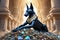 Anubis above a pile of corpses, fantasy, intricate, elegant, highly detailed AI henerated