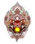 Anuman Monkey face design with wave and peony flower on cloud background.Thai Demon mask and Line Thai style.