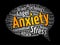 Anxiety message bubble word cloud collage, health concept background