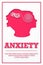 ANXIETY. Poster for medical institutions. Silhouette two faces. The concept of mental destruction of the personality. Woman