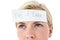 Anxious blonde woman with sign on her forehead