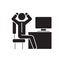 Anxious businessman in office black vector concept icon. Anxious businessman in office flat illustration, sign