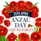 Anzac Day 25 April poppy vector greeting card