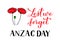 Anzac day Lest we forget calligraphy hand lettering isolated on white. Red poppy flowers symbol of Remembrance day
