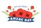 Anzac Day of Lest We Forget Illustration with Remembrance Soldier Paying Respect and Red Poppy Flower in Flat Hand Drawn