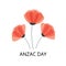 Anzac Day vector poster. Lest We forget. Paper cut Red Poppy flower - a symbol of International Day of Remembrance