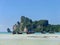 Ao Loh Dalum bay with anchored longtail boats on Phi Phi Don Island, Krabi Province, Thailand