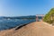 Aoshima Island and japanese torii with sunshine