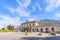 Aosta, Italy. View of the main facade of the railway station of the city of Aosta in Via Carducci.