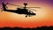 Apache helicopter passing by during sundown