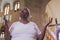 Aparecida, SÃ£o Paulo, Brazil - January 13, 2016: Faithful Afro -Brazilian woman prays at Cathedral of Nossa Senhora Aparecida