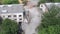 Apartment building collapse during demolition, aerial view