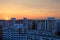 Apartment building at sunset block of flats