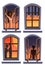 Apartment building window set with cartoon neighbor characters