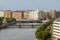 Apartment buildings line the river of Urumea beyond the Maria Cristina Bridge in the Spanish resort town of San