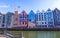 Apartment buildings under construction on the waterfront of Gdansk`s Main Town on the Motlawa River. Gdansk, Poland