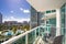 Apartment condominium flat balcony with view of coastal buildings nice scene