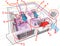 Apartment diagram with underfloor heating and gas water boiler and hand drawn notes