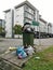 Apartment garbage collection area in the morning.