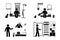 Apartment hallway design vector illustration icon set. Stick figure man in foyer entrance cut out flat style silhouette pictogram