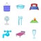 Apartment house icons set, cartoon style