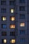 Apartment house windows at night