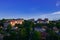 Apartment living district of city in green zone outdoor aerial photography foreshortening from above with horizontal background