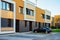 Apartment modern townhouse residential building and car parked