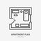 Apartment plan flat line icon. Vector thin sign of room layout, condo rent logo. Real estate illustration