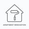 Apartment renovation flat line icon. Vector outline illustration of house and roller. Black thin linear pictogram for