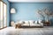 apartment wall room home design sofa plant blue interior modern furniture. Generative AI.