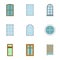 Apartment window icon set, flat style