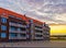 Apartments building with the street during sunset in Sint Annaland, touristic town in zeeland, The Netherlands