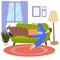 Apathetic young man lying on sofa.The concept of procrastination and apathy. Lazy man at home.Depressed.Flat vector