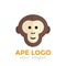 Ape, monkey logo element, chimp icon on white