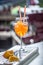 Aperol spritz drink on bar counter in pub or restaurant