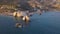 Aphrodite rock at sunset on Paphos Cyprus - aerial view