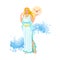 Aphrodite Venus, Cytherea, Cypris, Greek love and beauty goddess, in white peplos and magic belt, with shiny winged heart, sea f