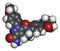 Apixaban anticoagulant drug molecule (direct FXa inhibitor). Atoms are represented as spheres with conventional color coding: