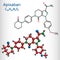 Apixaban molecule. It is pyrazolopyridine, anticoagulant and direct inhibitor of factor Xa which is used to decrease the risk of