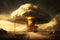 apocalypse and nuclear mushroom from explosion, environmental disaster and nuclear war, Generative AI