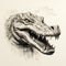 Apocalyptic Alligator Head Design: Finely Textured Pencil Illustration