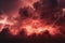 Apocalyptic dramatic background - bright lighnings in dark red stormy sky